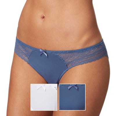 Pack of two blue and white lace trim Brazilian briefs
